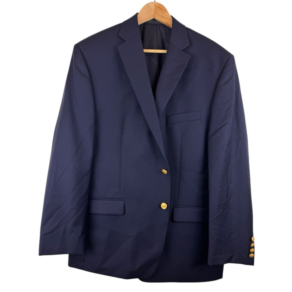 Lauren Ralph Lauren Blazer Mens 44R Classic Fit Wool Navy Gold Logo Button 2 Btn